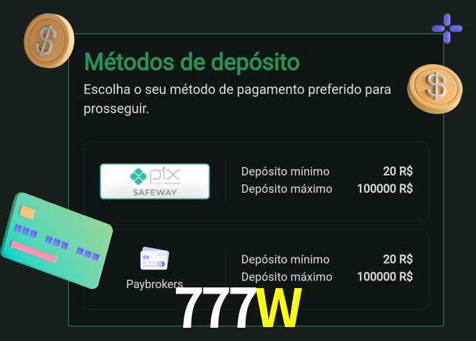 O cassino 777W oferece uma grande variedade de métodos de pagamento